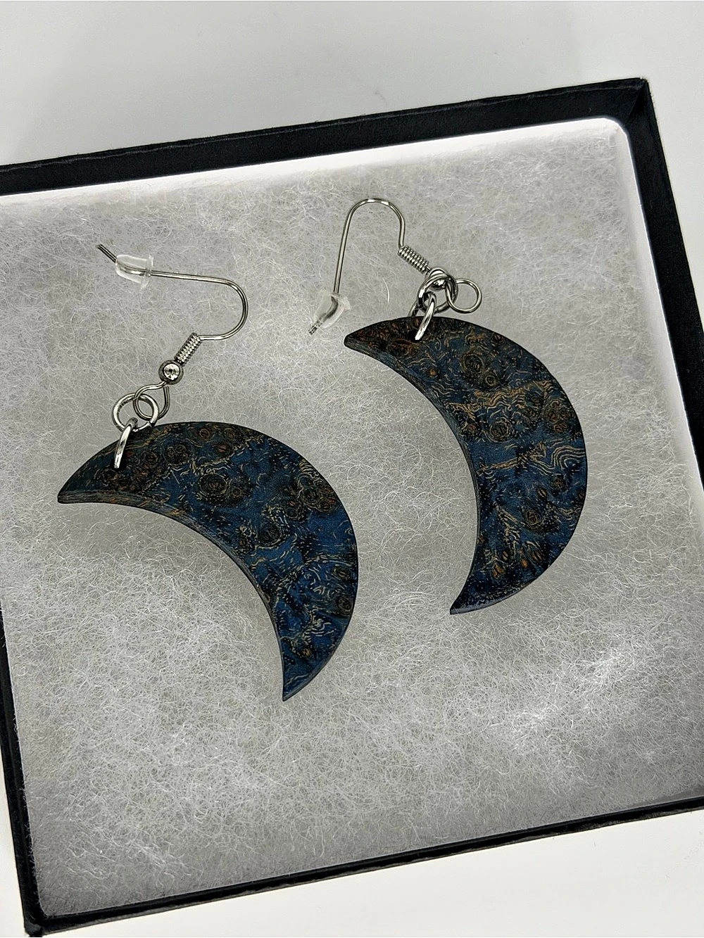 Handmade Blue & Black Crescent Earrings